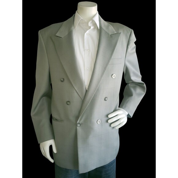 Holland & Sherry Savile Row Bespoke Blazer Mens 42R Windowpane Double Breasted - Picture 3 of 14